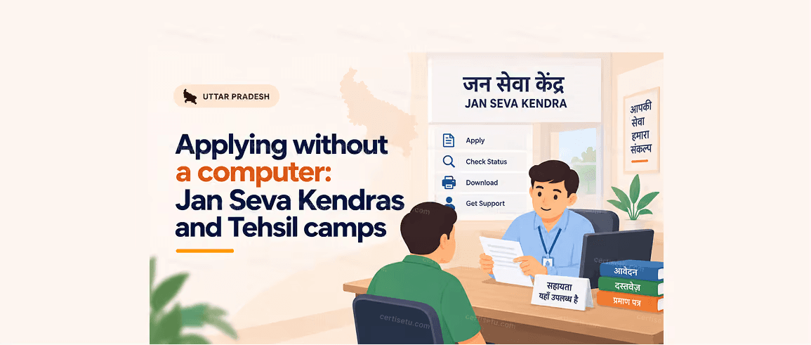 Applying without a computer: Jan Seva Kendras and Tehsil camps